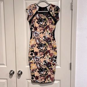 Material Girl Floral Fitted pencil skirt dress with see-through back